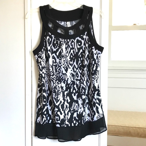 PerSeption Concept Sleeveless Blouse Lattice Neck Chiffon Ruffle Hem Size Large - Picture 1 of 16